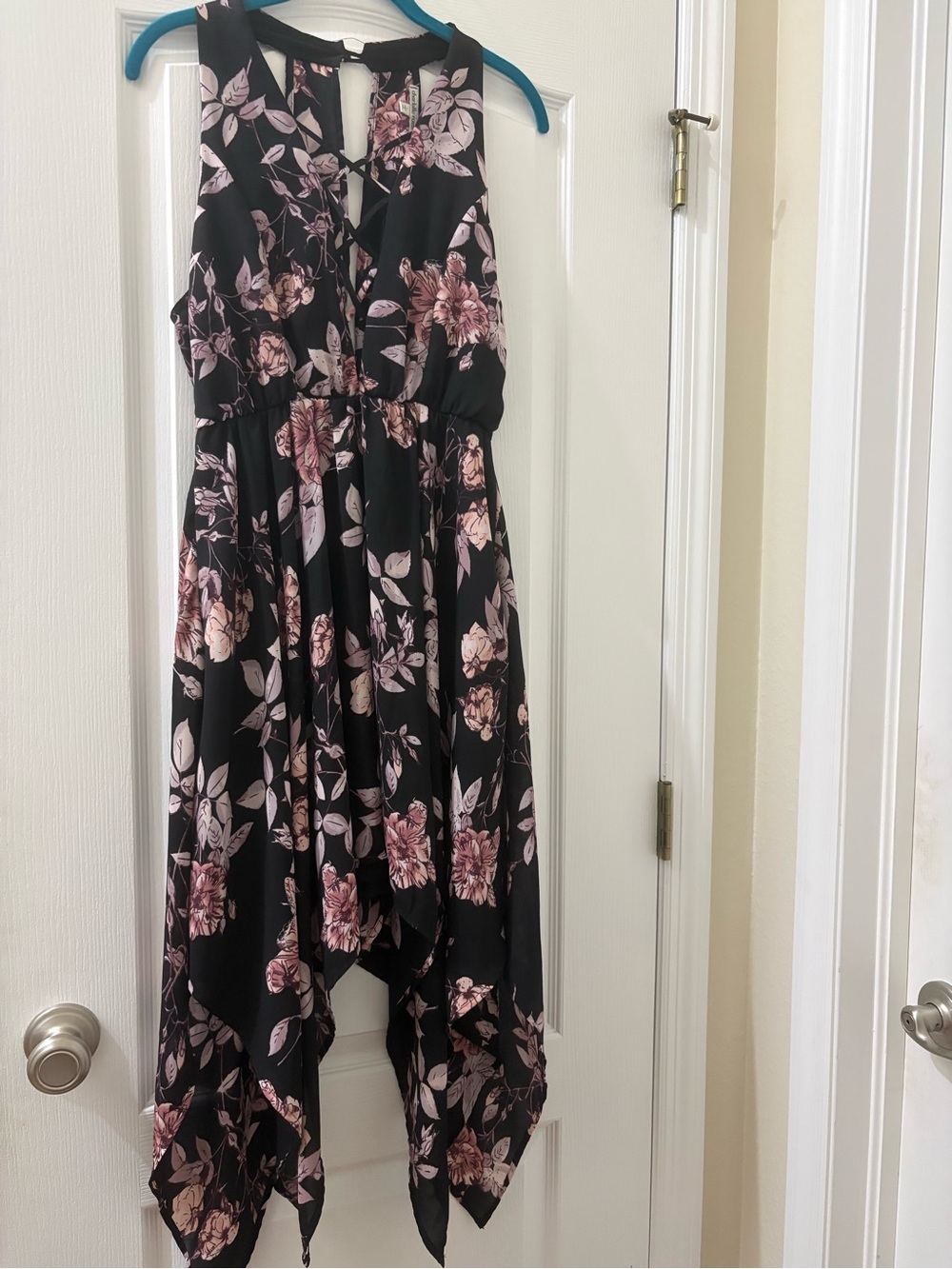 Charlotte Russe Black Midi Dress with Pink Floral Print